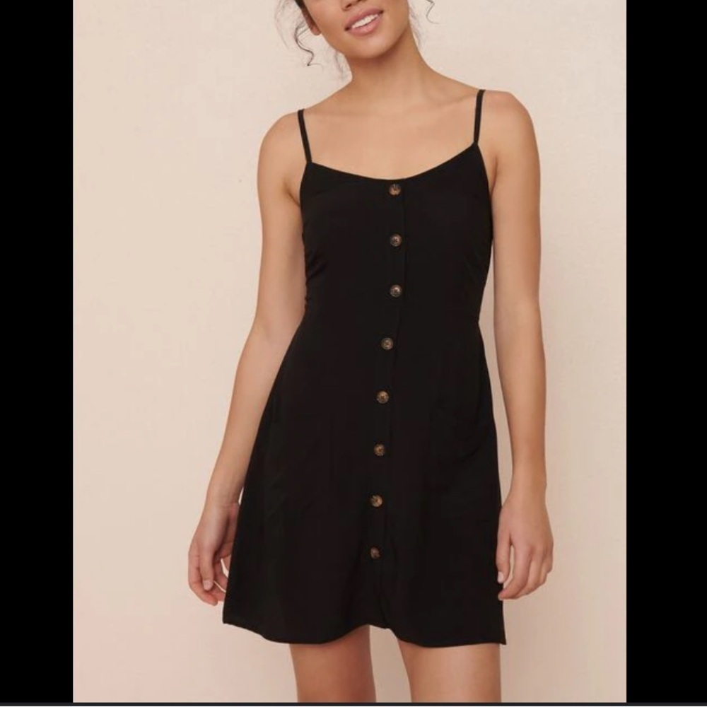 H&M Black Button Front Cami Midi Slip Dress Size 12 Feminine Minimalist Y2K